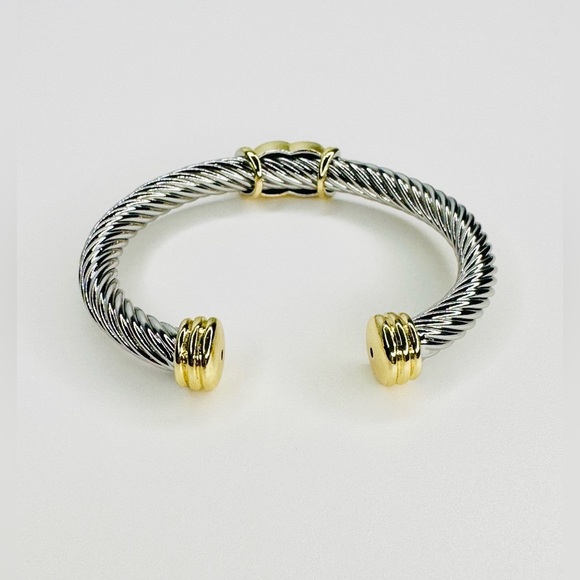 Classic Two Tone 12mm Cable Cuff Bracelet - Picture 4 of 4